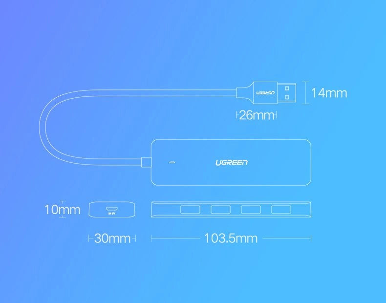 Ugreen USB HUB - 4x USB 3.2 Gen 1 med micro USB strømport grå (CM219 50985)