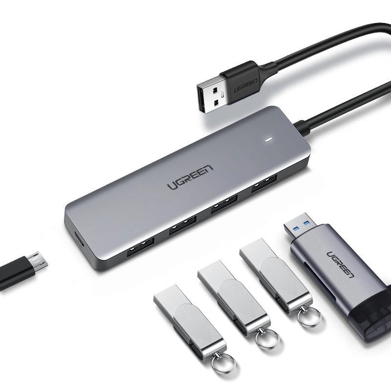 Ugreen USB HUB - 4x USB 3.2 Gen 1 med micro USB strømport grå (CM219 50985)