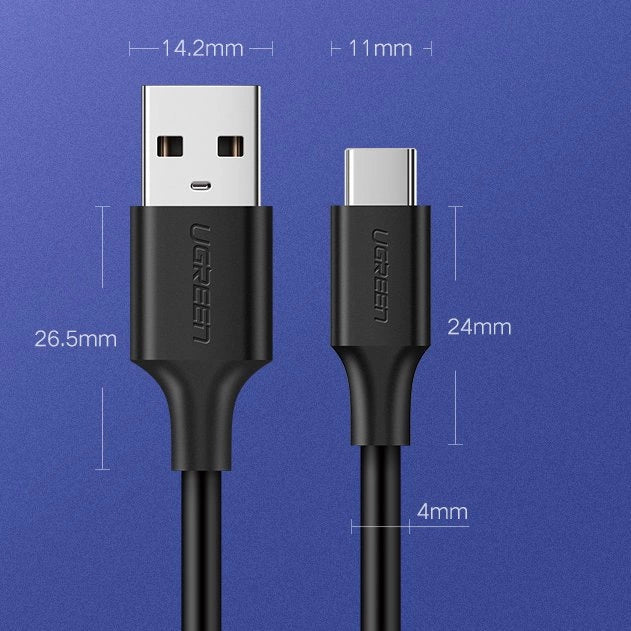 Ugreen US287 60117 USB-A / USB-C 3A kabel 1,5 m - sort