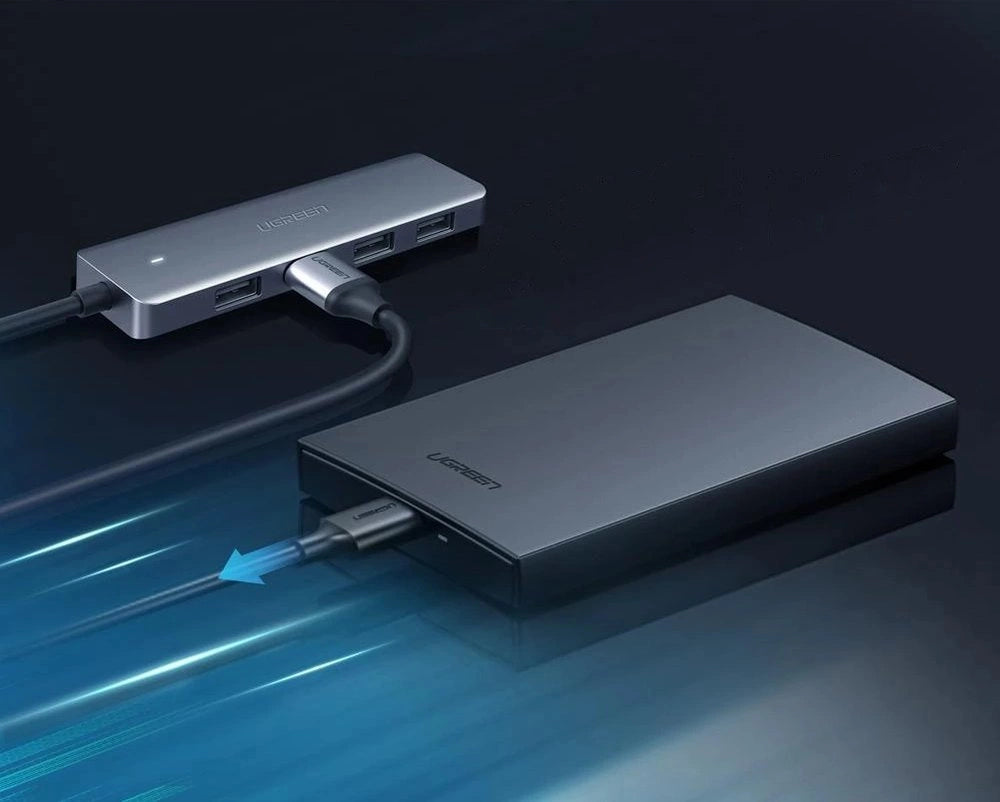 Ugreen USB Type C HUB - 4x USB 3.2 Gen 1 med USB-C strømport grå (CM219 70336)