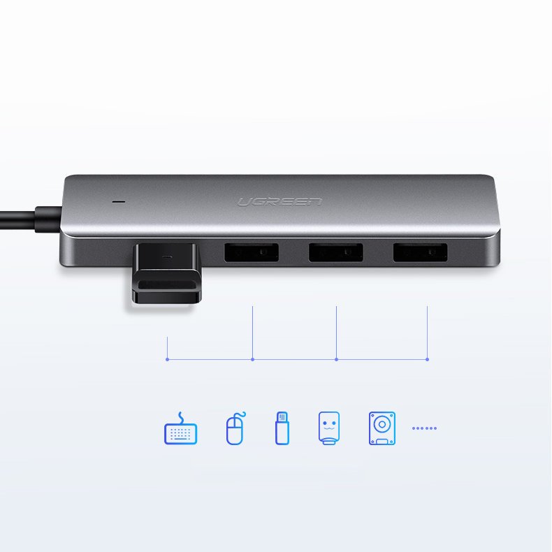 Ugreen USB Type C HUB - 4x USB 3.2 Gen 1 med USB-C strømport grå (CM219 70336)