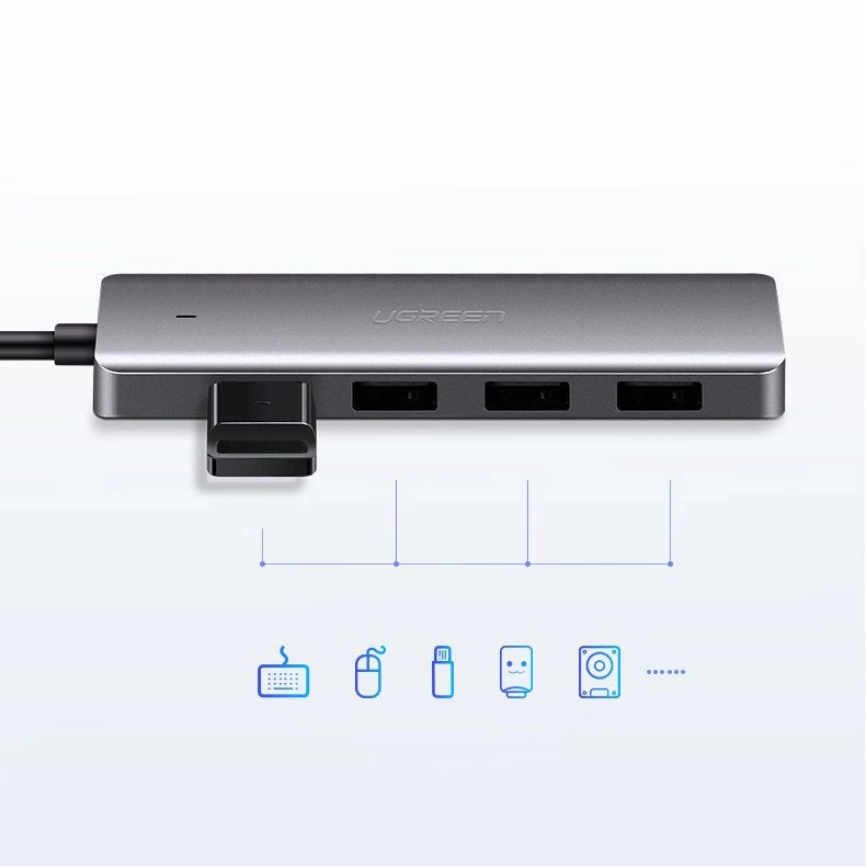 Ugreen USB Type C HUB - 4x USB 3.2 Gen 1 med USB-C strømport grå (CM219 70336)
