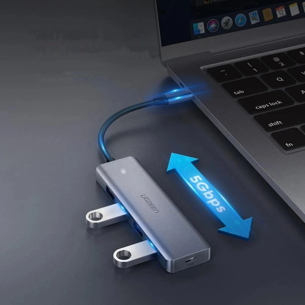 Ugreen USB Type C HUB - 4x USB 3.2 Gen 1 med USB-C strømport grå (CM219 70336)