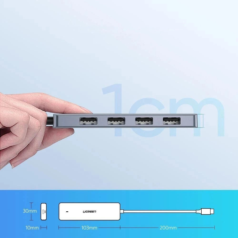 Ugreen USB Type C HUB - 4x USB 3.2 Gen 1 med USB-C strømport grå (CM219 70336)
