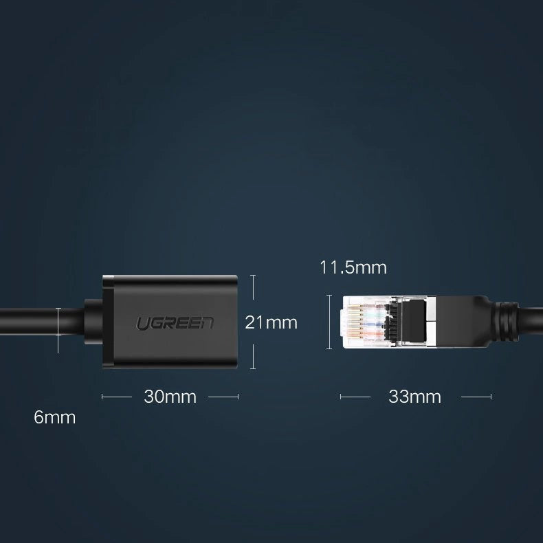 Ugreen NW112 11282 Netværksethernetkabler RJ45 (kvindelig) - RJ45 (mandlig) F/UTP Cat. 6 1 Gbps 3m - sort