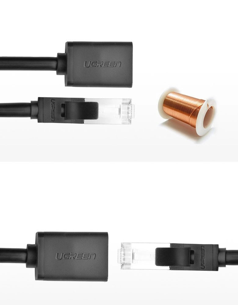 Ugreen NW112 11282 Netværksethernetkabler RJ45 (kvindelig) - RJ45 (mandlig) F/UTP Cat. 6 1 Gbps 3m - sort