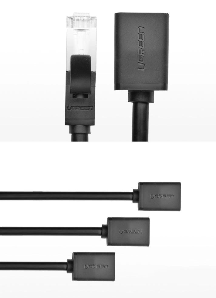 Ugreen NW112 11282 Netværksethernetkabler RJ45 (kvindelig) - RJ45 (mandlig) F/UTP Cat. 6 1 Gbps 3m - sort