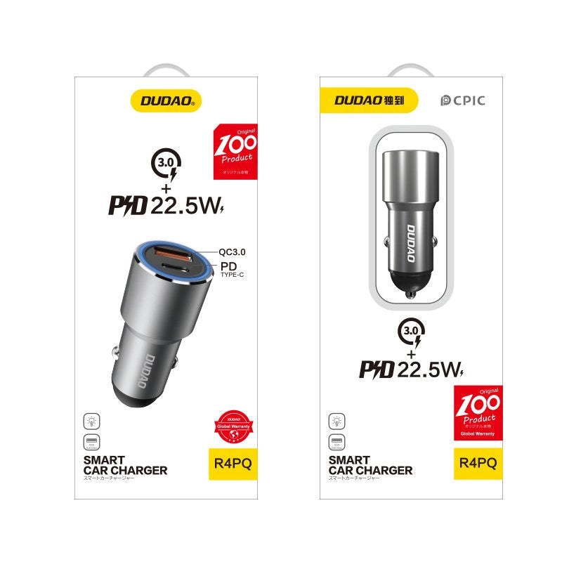 Dudao USB / USB Car Charger Type C Power Delivery Hurtig opladning 22,5 W Grå (R4PQ)