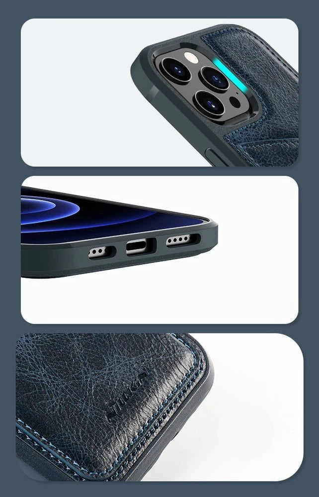Nillkin Aoge læderfoder Fleksibel pansret ægte læderfoder med lomme til iPhone 12 Mini sort