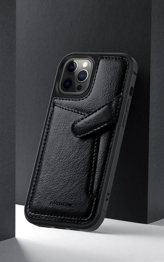 Nillkin Aoge læderfoder Fleksibel pansret ægte læderfoder med lomme til iPhone 12 Mini sort