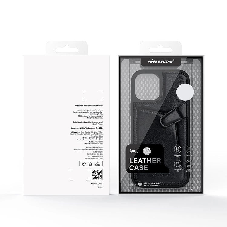 Nillkin Aoge læderfoder Fleksibel pansret ægte læderfoder med lomme til iPhone 12 Mini sort