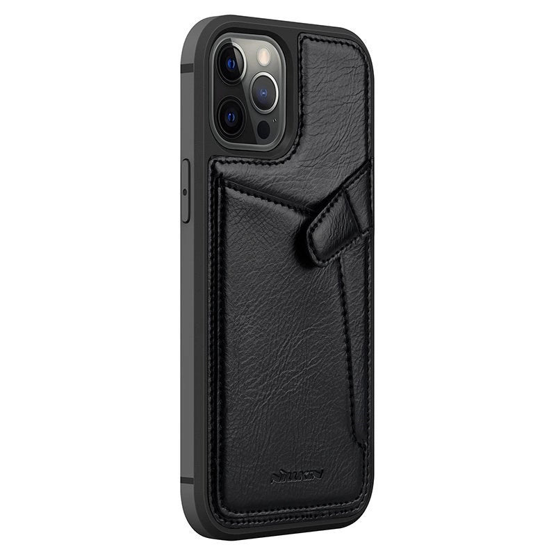 Nillkin Aoge læderfoder Fleksibel pansret ægte læderfoder med lomme til iPhone 12 Mini sort