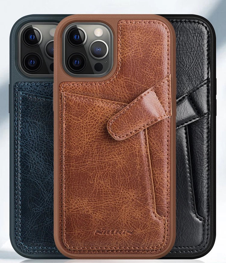 Nillkin Aoge læderfoder Fleksibel pansret ægte læderfoder med lomme til iPhone 12 Mini sort