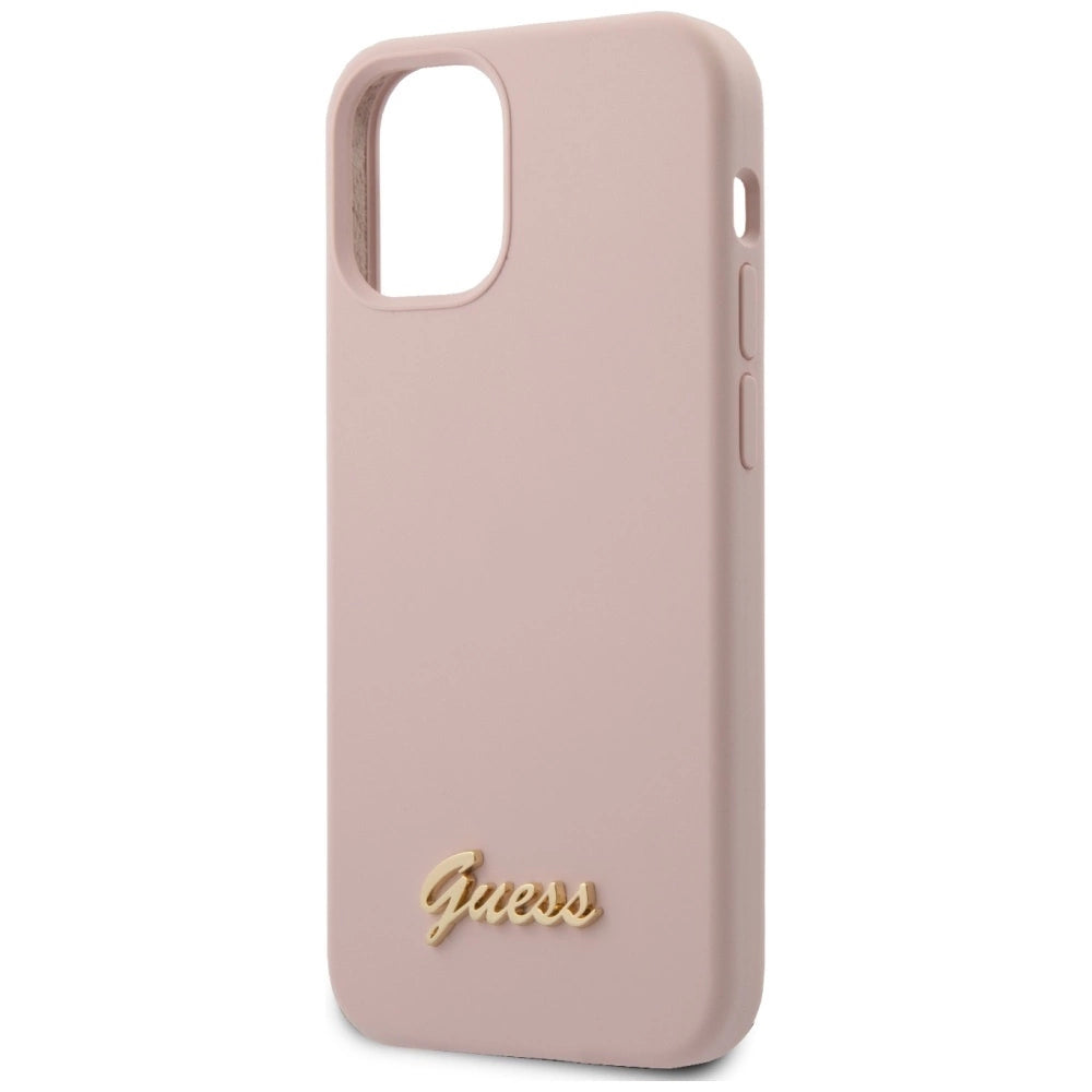 Guess GUHCP12SLSLMGLP iPhone 12 mini 5.4" lyserød/lyserød hardcase Silicone Script Gold Logo