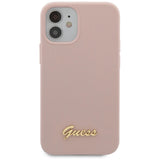 Guess GUHCP12SLSLMGLP iPhone 12 mini 5.4" lyserød/lyserød hardcase Silicone Script Gold Logo