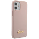 Guess GUHCP12SLSLMGLP iPhone 12 mini 5.4" lyserød/lyserød hardcase Silicone Script Gold Logo