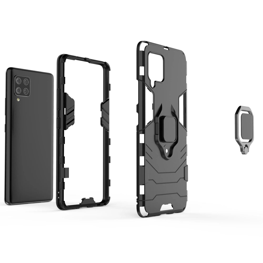 Ring Armor Case Kickstand Tough Rugged Cover til Samsung Galaxy A42 5G sort