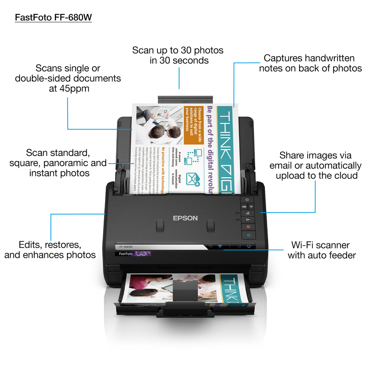 Epson FastFoto FF-680W Skanner med papir-tilførsel 600 x 600 dpi A4 Sort
