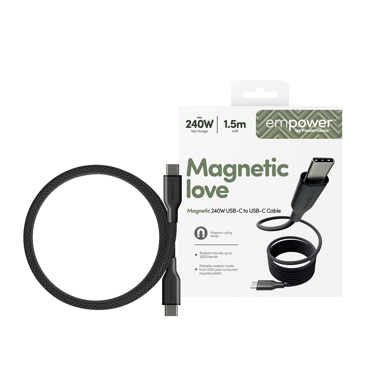 PanzerGlass empower by ® Magnetic 240W USB-C to USB-C Kabel | USB 2.0 | 1.5M | Space Black