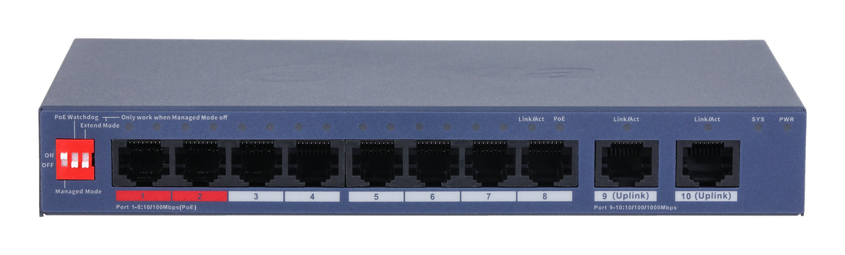 Dahua Technology CS4010-8ET2GT-110 netværksswitch Administreret L2 Gigabit Ethernet (10/100/1000) Strøm over Ethernet (PoE) Blå