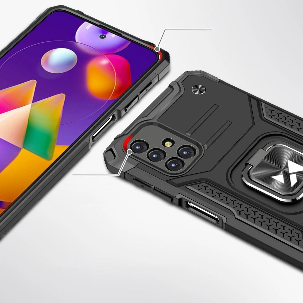 Wozinsky Ring Armor Case Kickstand Tough Rugged Cover til Samsung Galaxy M31s sølv