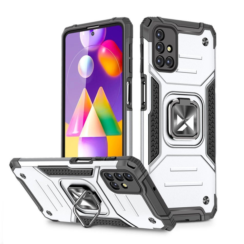 Wozinsky Ring Armor Case Kickstand Tough Rugged Cover til Samsung Galaxy M31s sølv