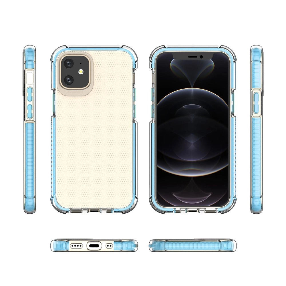 Spring Armor klar TPU gel robust beskyttende dække med farverige ramme til iPhone 12 mini blå