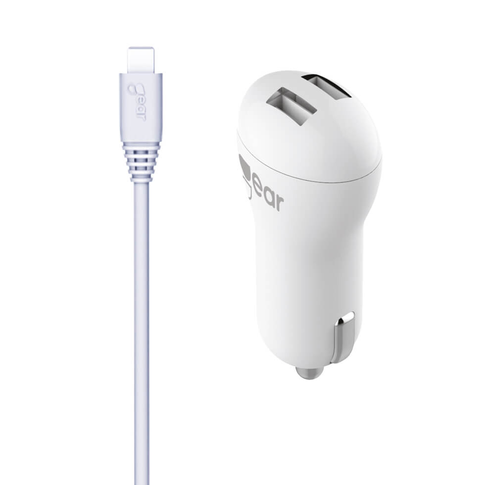 Gear Lader 12/24 V 2x Usb 2,4 A + Micro Usb Rund Kabel 1.0m Hvid