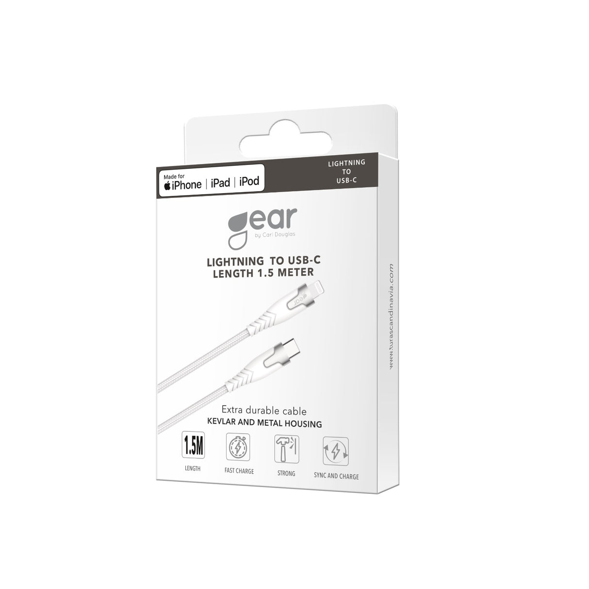 Gear Kevlar Cable Pro Usb C To Lightning 1.5m Kevlar Cable With Metalhousing White