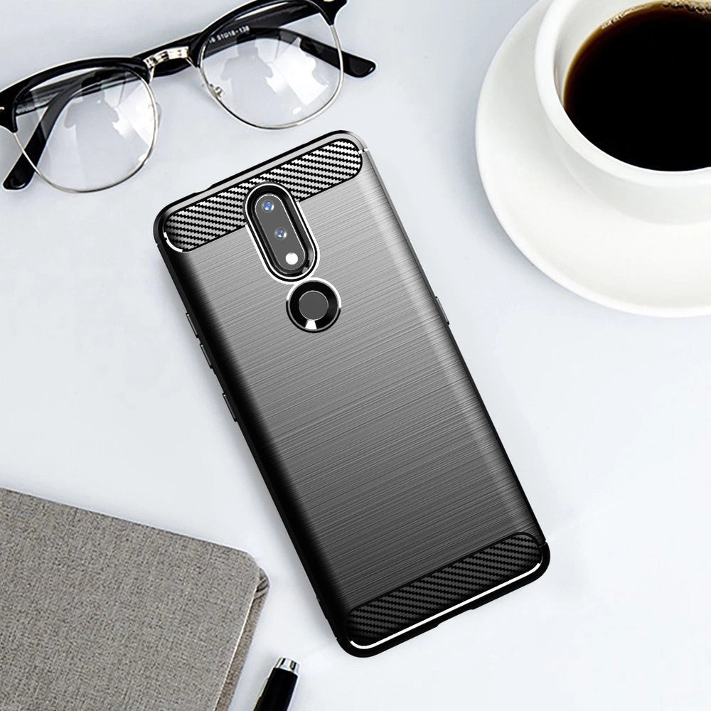 Carbon Case Flexible Cover TPU Case til Nokia 2.4 sort