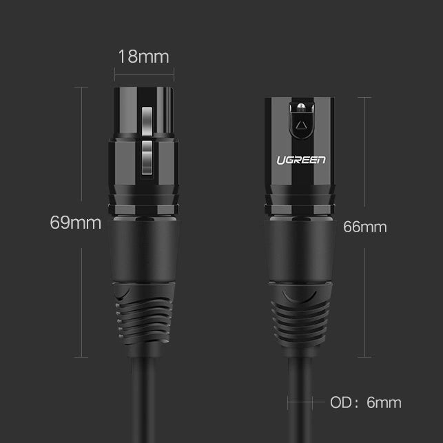 Ugreen AV130 66719 audio XLR (kvindelig) - XLR (mandlig) kabel til mikrofon / forstærker 5m - sort