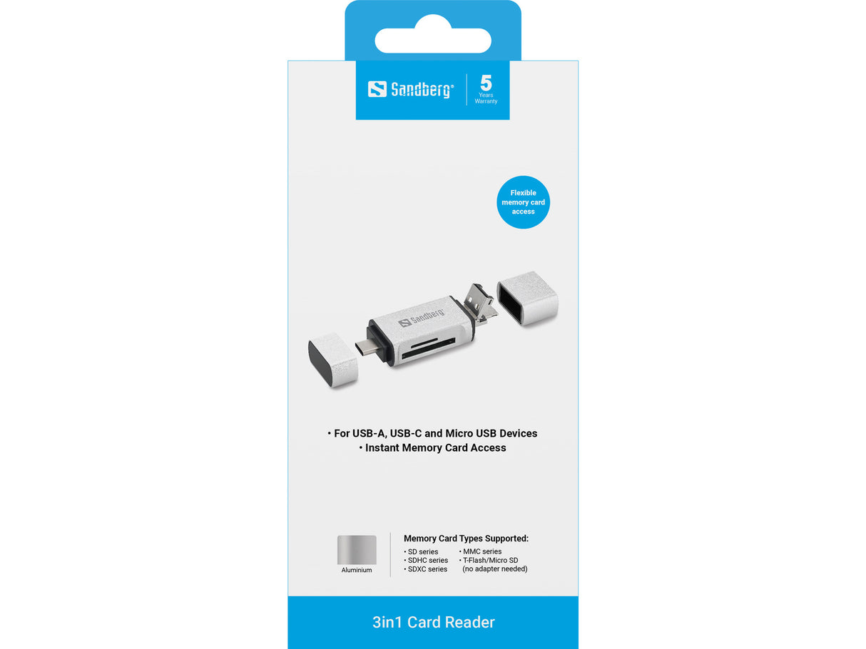 Sandberg Card Reader USB-C+USB+MicroUSB