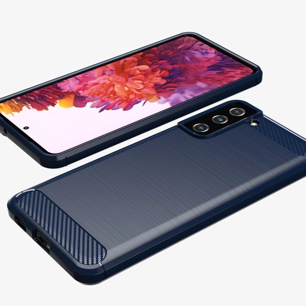 Carbon Case Flexible Cover TPU Case til Samsung Galaxy S21+ 5G (S21 Plus 5G) blå