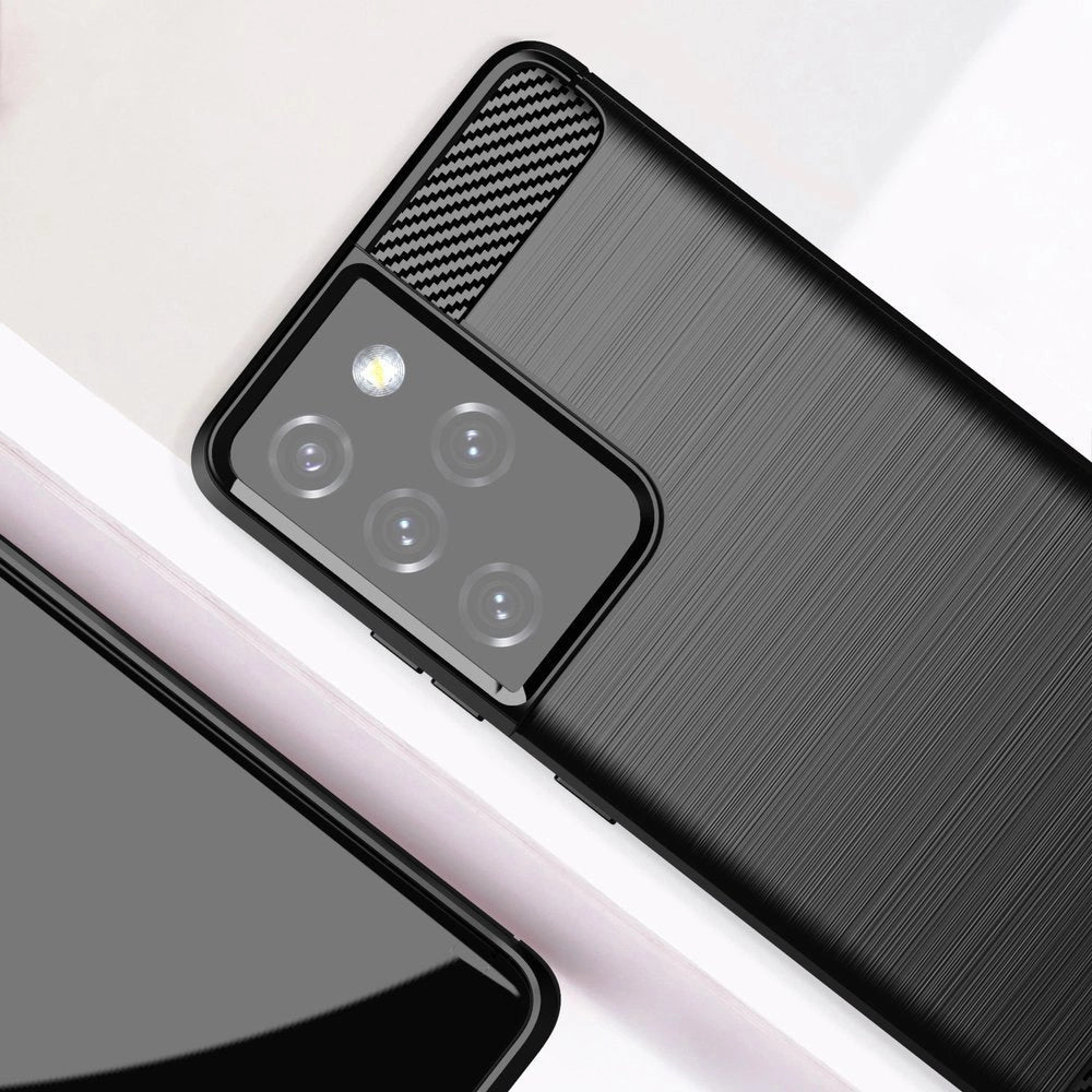 Carbon Case Flexible Cover TPU Case til Samsung Galaxy S21 Ultra 5G sort
