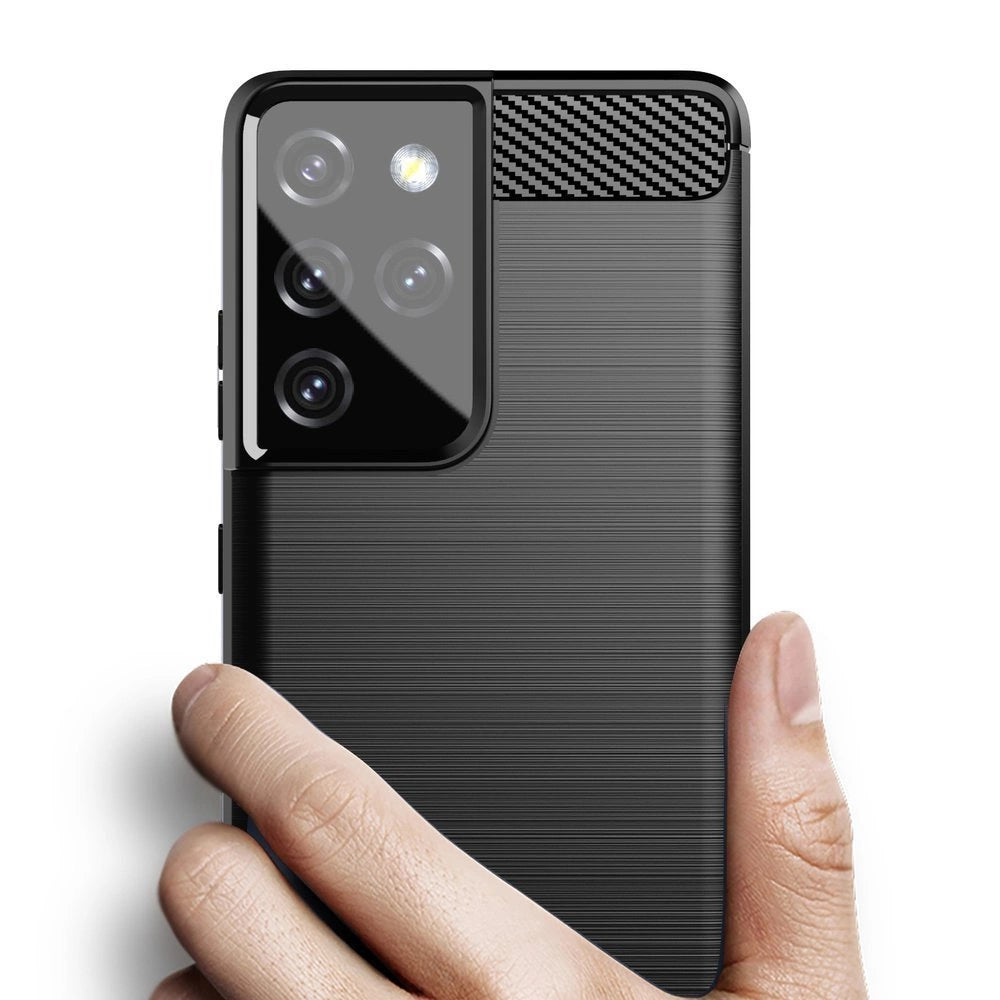 Carbon Case Flexible Cover TPU Case til Samsung Galaxy S21 Ultra 5G sort