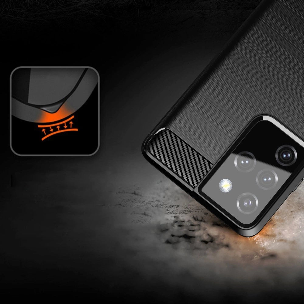 Carbon Case Flexible Cover TPU Case til Samsung Galaxy S21 Ultra 5G sort