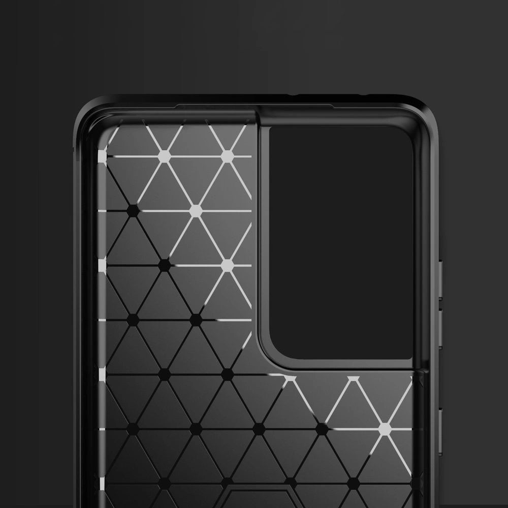 Carbon Case Flexible Cover TPU Case til Samsung Galaxy S21 Ultra 5G sort