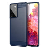 Carbon Case Flexible Cover TPU Case til Samsung Galaxy S21 Ultra 5G blå