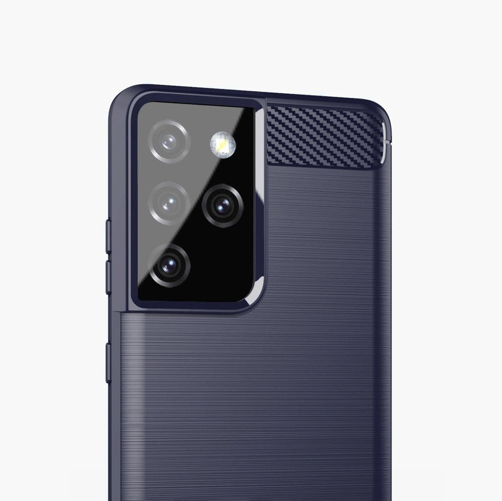 Carbon Case Flexible Cover TPU Case til Samsung Galaxy S21 Ultra 5G blå