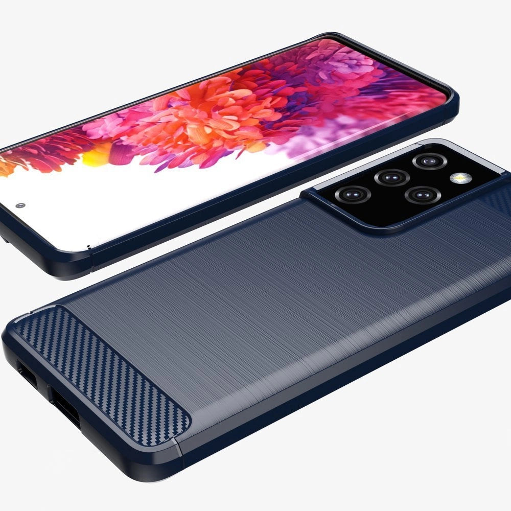 Carbon Case Flexible Cover TPU Case til Samsung Galaxy S21 Ultra 5G blå