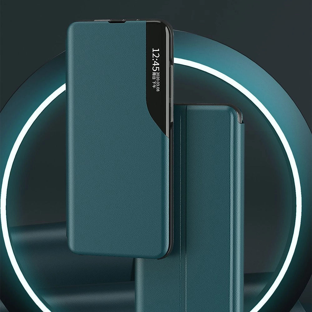 Eco læder View Case elegant bogreol type sag med kickstand til Samsung Galaxy A72 4G blå