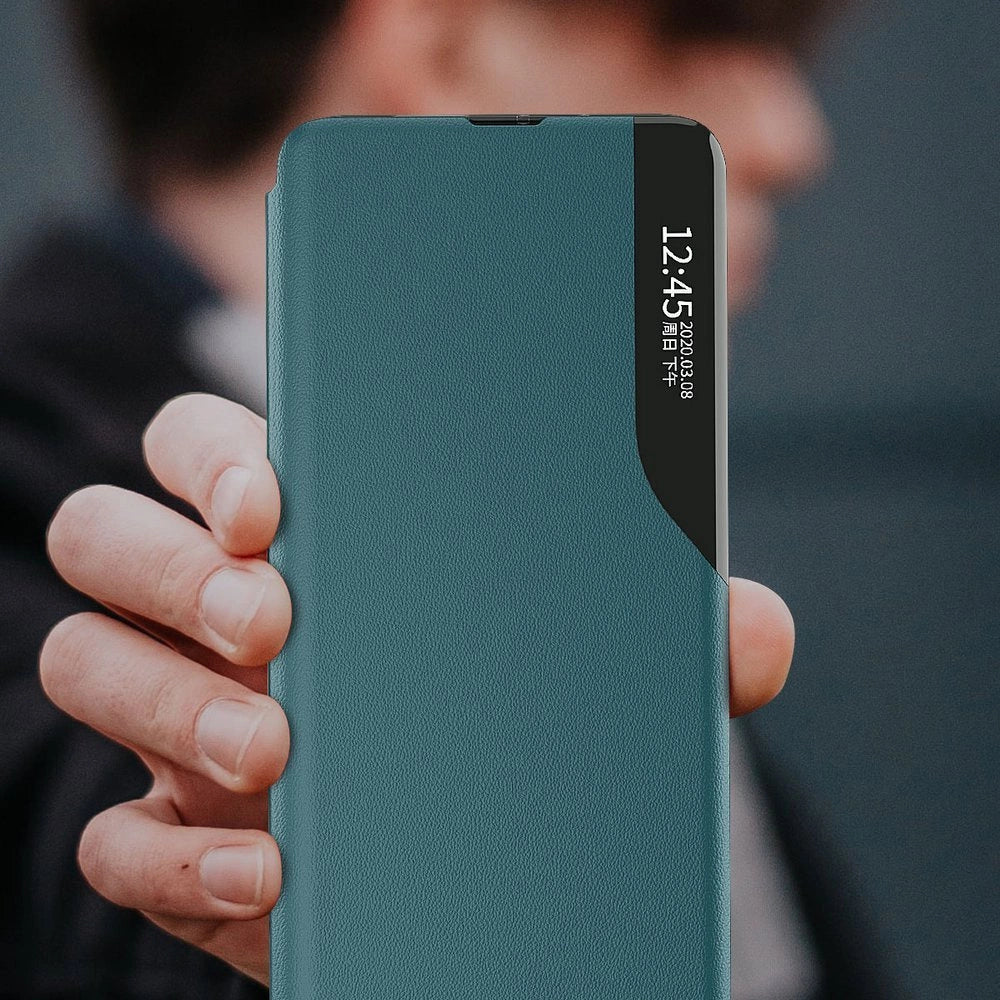 Eco læder View Case elegant bogreol type sag med kickstand til Samsung Galaxy A72 4G grøn