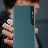 Eco læder View Case elegant bogreol type sag med kickstand til Samsung Galaxy A72 4G grøn