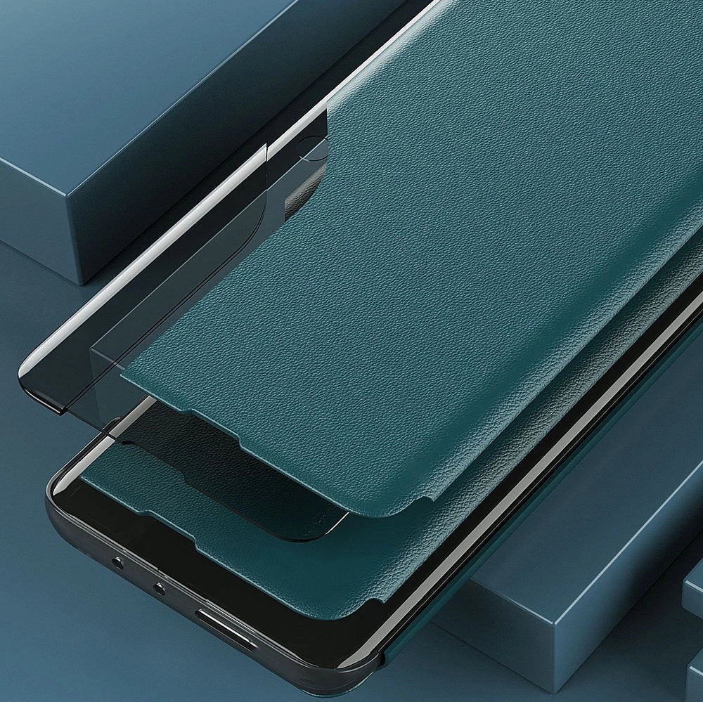 Eco læder View Case elegant bogreol type sag med kickstand til Samsung Galaxy A72 4G grøn