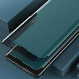 Eco læder View Case elegant bogreol type sag med kickstand til Samsung Galaxy A72 4G grøn