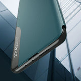 Eco læder View Case elegant bogreol type sag med kickstand til Samsung Galaxy A72 4G grøn