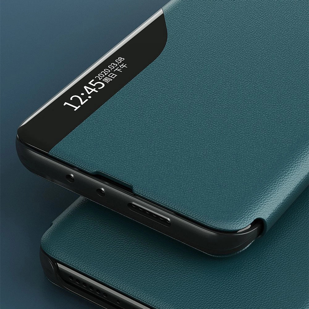 Eco læder View Case elegant bogreol type sag med kickstand til Samsung Galaxy A72 4G grøn