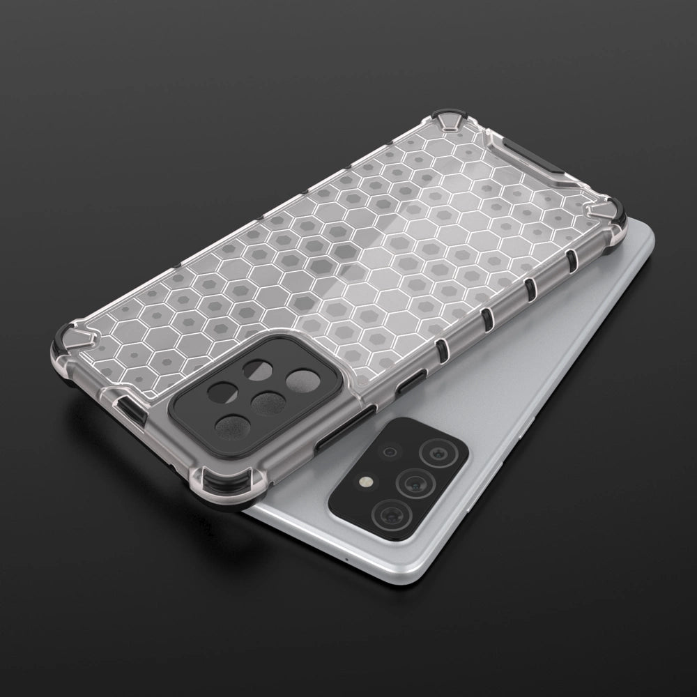 Honeycomb Case rustning med TPU Bumper til Samsung Galaxy A72 4G gennemsigtig