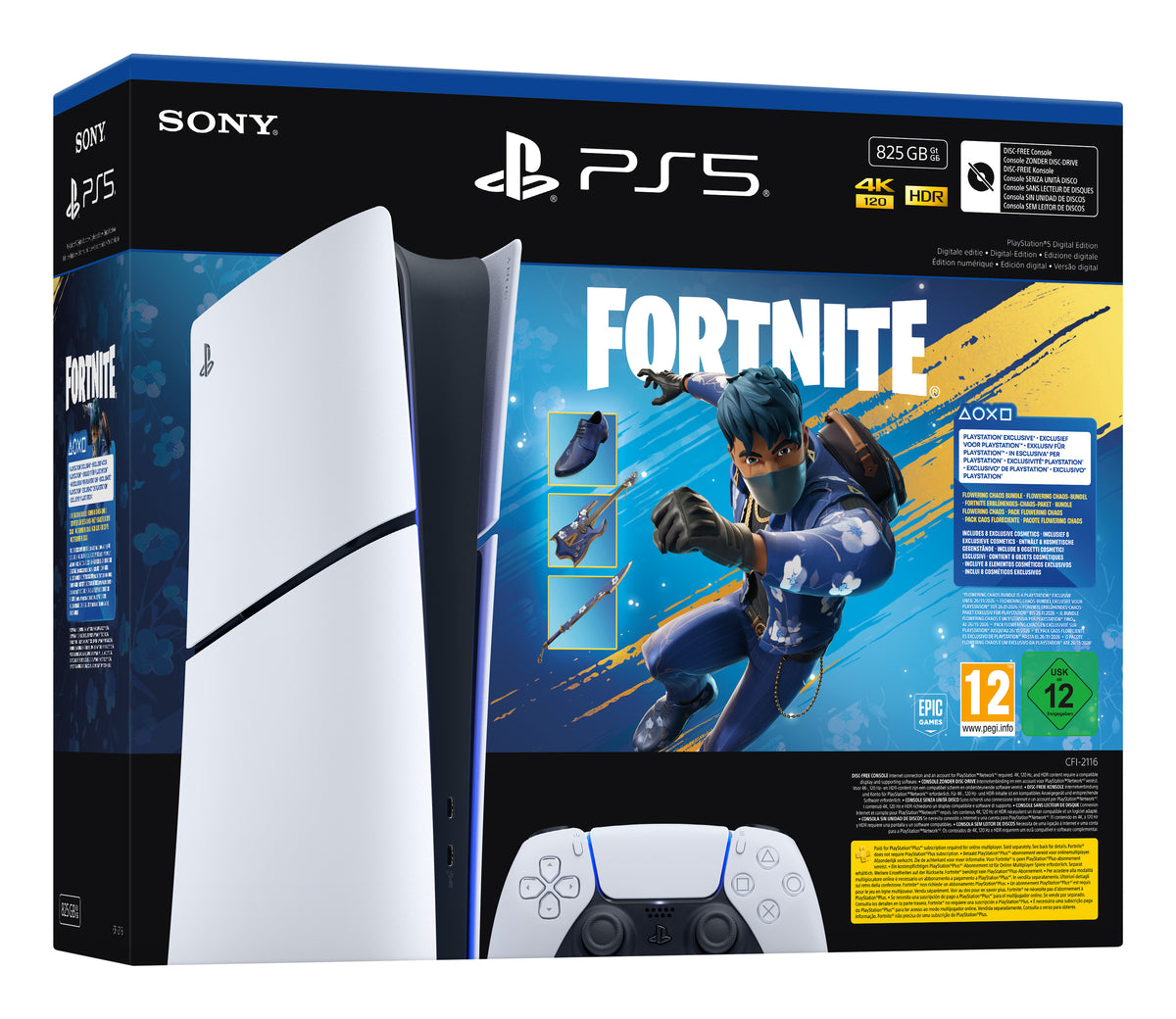 Sony PlayStation 5 Digital Edition - Fortnite Flowering Chaos Bundle 825 GB Wi-Fi Sort, Hvid