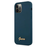 Guess GUHCP12LLSLMGBL iPhone 12 Pro Max 6.7" blå/blå hardcase Metal Logo Script